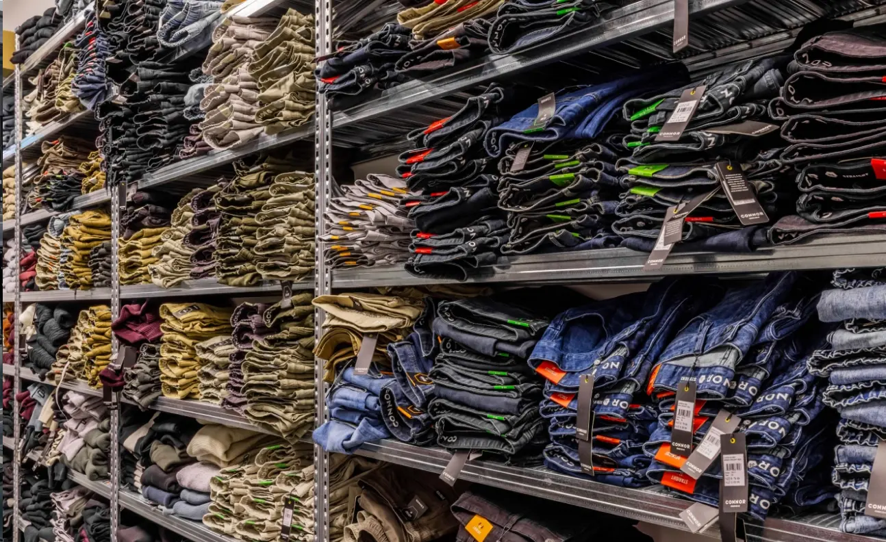 Retail shelving system for folded clothing and apparel stock organisation